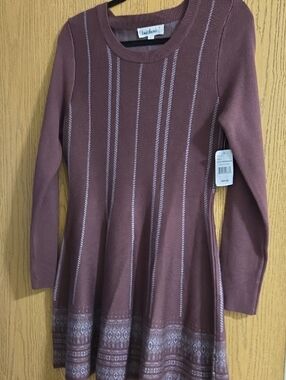 Cloud Chaser Mauve Knit A-Line Dress with Light Pink Accents